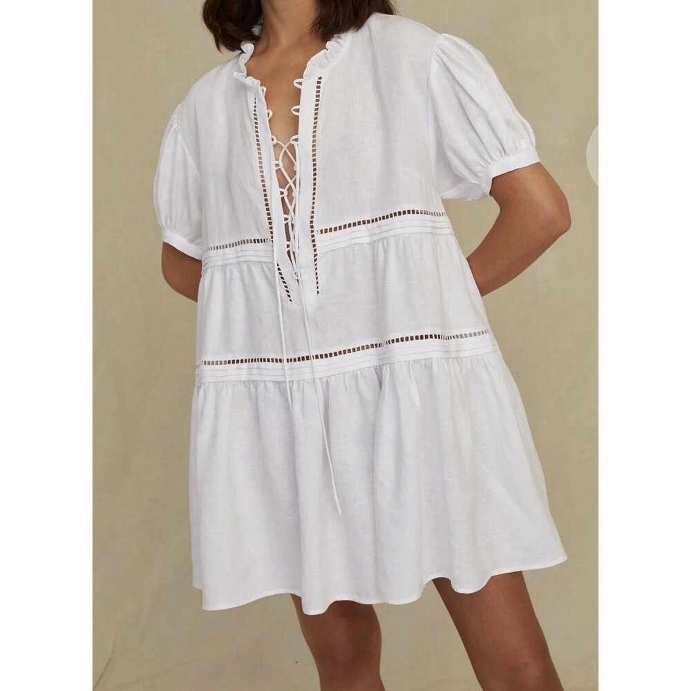 Marissa Webb Linen Tie Front White Mini Dress Sz Large